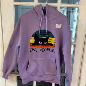 440.    Amazon Lavender Hoodie with Black Cat "Ew, People." Graphic